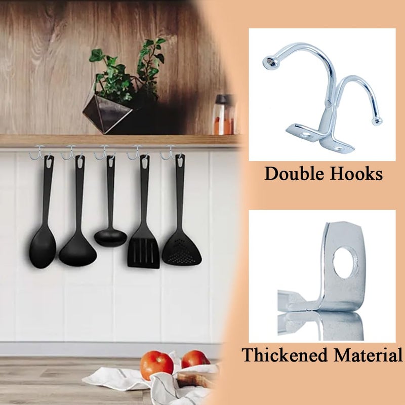Hdtyyln 10 Pcs Double Prong Ceiling Hook, Under Cabinet Hooks, Heavy Duty Hook Under Wardrobe Organizer for Hanging Home Office Kitchen Utensils Keys Towel Bags Towel Cup, Garden Plant Hanger Hooks - Image 2